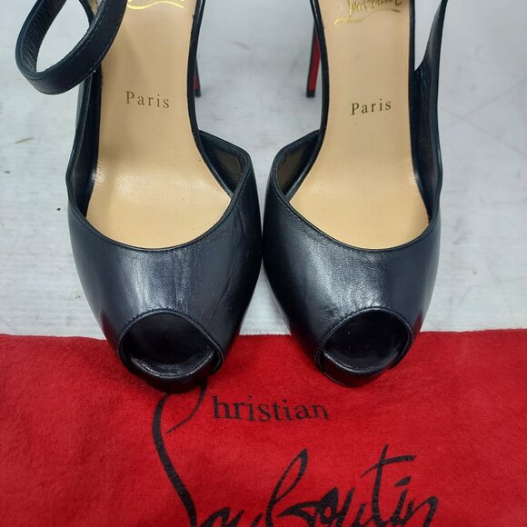 Christian Louboutin Black Jenlove Alta Peep Toe Sandal Heel Shoe - Picture 8 of 12